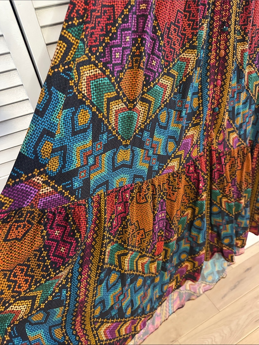 Farm Rio V-Neck Yawanawa Ruffle Boho Maxi Dress Size L - Runs a tad big - Picture 6 of 14